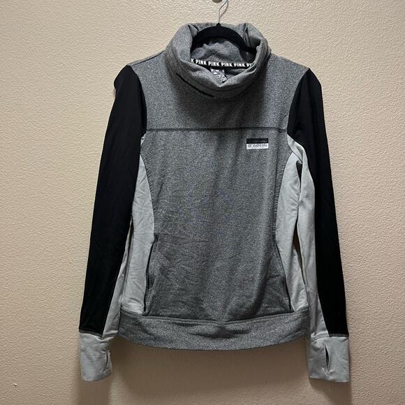 Victoria's Secret PINK Ultimate Gray Cowl Neck Pullover Athletic Sweatshirt Sz M - Picture 2 of 9